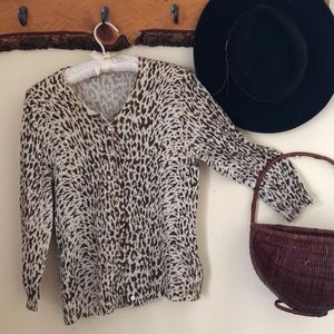 J Crew Merino Wool Leopard Print Cardigan